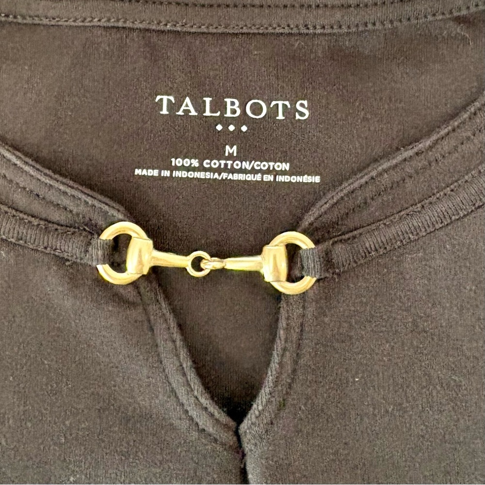 Talbots Black Short-Sleeve Classic Knit Dress Gold Hardware Women M 100% Cotton - Picture 10 of 11